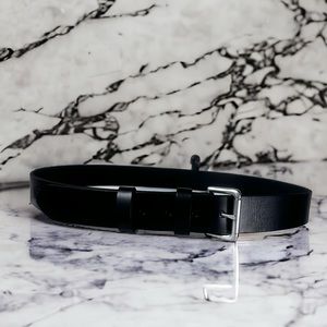 RALPH LAUREN POLO LEATHER BELT WOMEN'S 44/110 BLACK SILVER BUCKLE CLASSIC *NWT